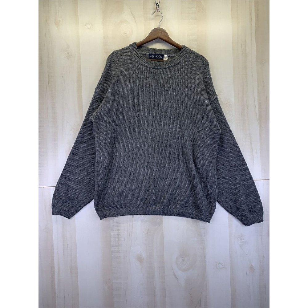 Vintage J G Hook 90s Gray Knit Crew Neck Mens Womens Unisex Sweater Pullover Lrg